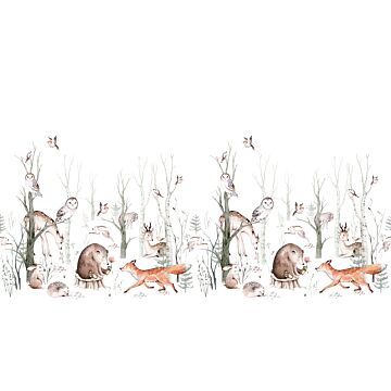 wall mural vintage forest animals white and brown from ESTAhome