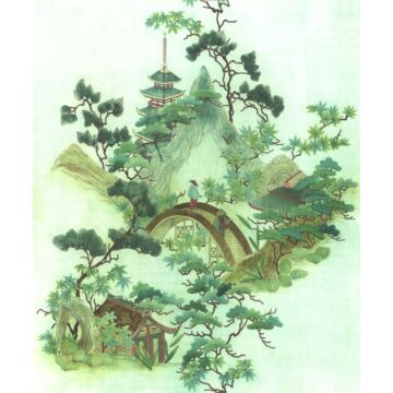 wall mural chinoiserie green and brown from ESTAhome
