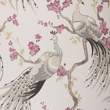 wallpaper birds of paradise taupe and eggplant purple from Origin Wallcoverings