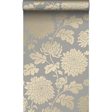 wallpaper flowers taupe and shiny bronze from Origin Wallcoverings
