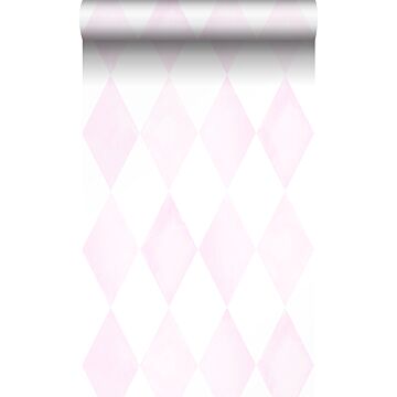 wallpaper rhombus motif pastel powder pink and matt white from Origin Wallcoverings