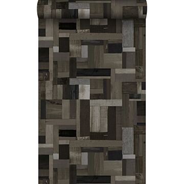 wallpaper scrap wood planks motif black and gray from Origin