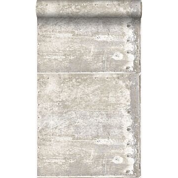 wallpaper large weathered rusty metal plates with rivets off-white from Origin Wallcoverings