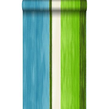 wallpaper stripes turquoise and lime green from Origin Wallcoverings