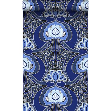wallpaper Art Nouveau floral pattern royal blue from Origin Wallcoverings