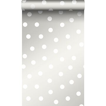 wallpaper polka dots matt white and glanzend zilver grijs from Origin