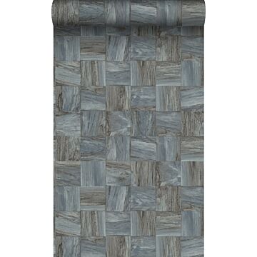 eco texture non-woven wallpaper square pieces of scrap wood pale gray from Origin