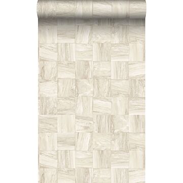 eco texture non-woven wallpaper square pieces of scrap wood beige from Origin Wallcoverings