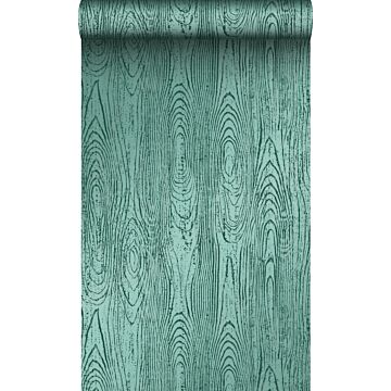 wallpaper wooden planks with wood grain emerald green from Origin Wallcoverings