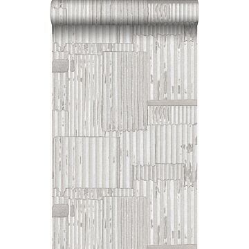 wallpaper industrial metal corrugated sheets 3D off-white from Origin Wallcoverings