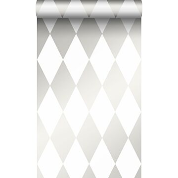 wallpaper rhombus motif shiny silver and matt white from Origin Wallcoverings