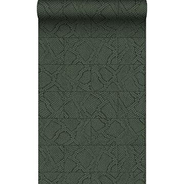 wallpaper tile motif with snake skin pattern dark green from Origin Wallcoverings