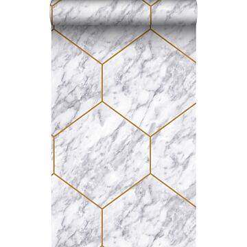 wallpaper hexagon with marble effect white, gray and gold from Origin Wallcoverings