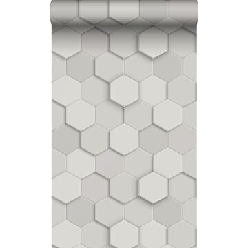 eco texture non-woven wallpaper 3d honeycomb motif light gray from Origin Wallcoverings