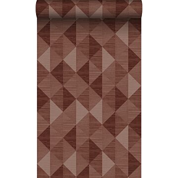 eco texture non-woven wallpaper grasscloth in graphic 3D motif burgundy red from Origin Wallcoverings