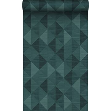eco texture non-woven wallpaper grasscloth in graphic 3D motif teal from Origin Wallcoverings
