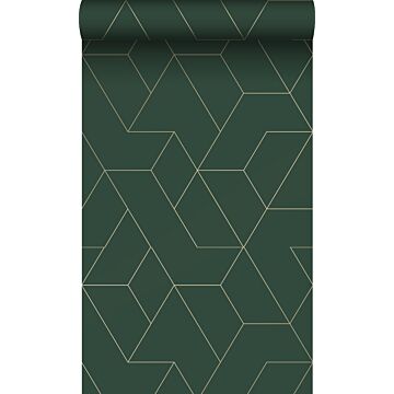wallpaper graphic lines green and gold from Origin Wallcoverings