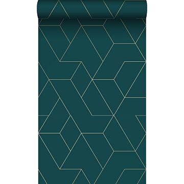 wallpaper graphic lines teal and gold from Origin Wallcoverings