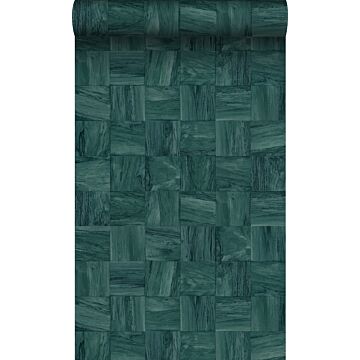 wallpaper square pieces of scrap wood teal from Origin Wallcoverings