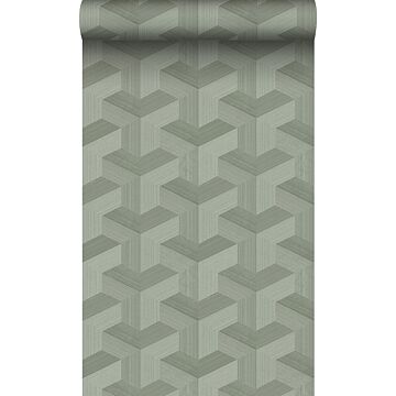 eco texture non-woven wallpaper graphic 3D grayish green from Origin Wallcoverings