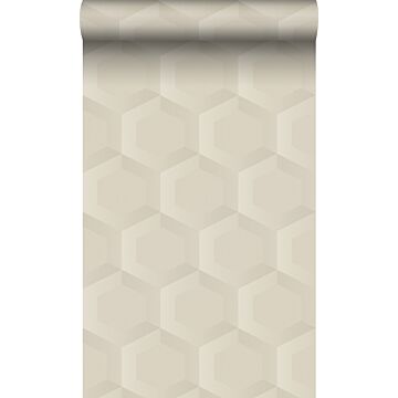 eco texture non-woven wallpaper 3d honeycomb motif light beige from Origin Wallcoverings