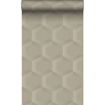 eco texture non-woven wallpaper 3d honeycomb motif sand beige from Origin Wallcoverings