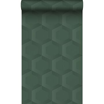 eco texture non-woven wallpaper 3d honeycomb motif dark green from Origin Wallcoverings