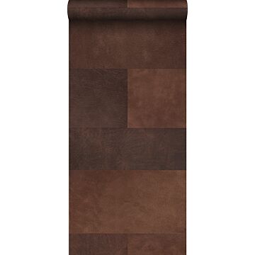 non-woven wallpaper XXL tile motif with leather look brown from Origin Wallcoverings