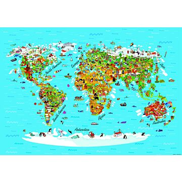 wall mural world map for children blue, yellow and white from Sanders & Sanders