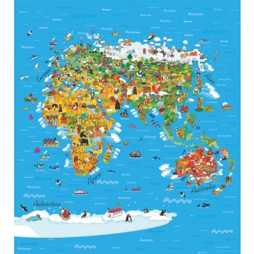 wall mural world map for children blue, green and yellow from Sanders & Sanders