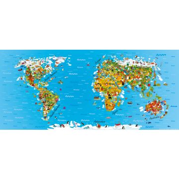 poster world map for children blue, yellow and green from Sanders & Sanders