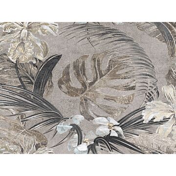 wall mural tropical leaves and flowers beige, white and gray from Sanders & Sanders