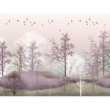 wall mural wooded landscape purple, beige and white from Sanders & Sanders