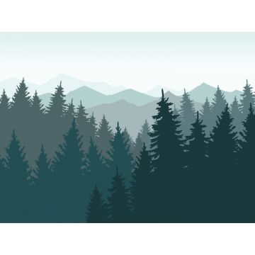 wall mural mountains with trees grayed vintage blue from Sanders & Sanders