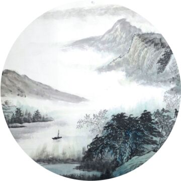 self-adhesive round wall mural mountains black, white and gray from Sanders & Sanders