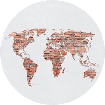 self-adhesive round wall mural world map rust brown, gray and white from Sanders & Sanders