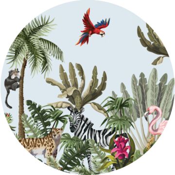 self-adhesive round wall mural jungle animals green, blue and pink from Sanders & Sanders