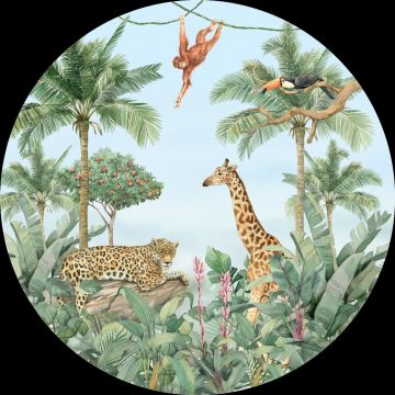 self-adhesive round wall mural jungle animals green, blue and beige from Sanders & Sanders