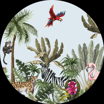 self-adhesive round wall mural jungle animals green, blue and pink from Sanders & Sanders