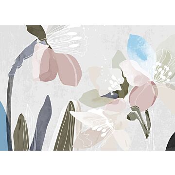 wall mural floral pattern gray, pink and blue from Sanders & Sanders