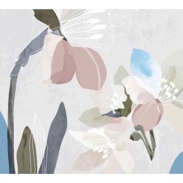 wall mural floral pattern gray, pink and blue from Sanders & Sanders