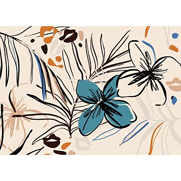 poster floral pattern beige, blue and orange from Sanders & Sanders