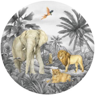self-adhesive round wall mural jungle animals gray from Sanders & Sanders