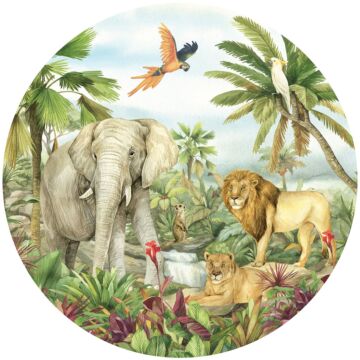 self-adhesive round wall mural jungle animals green from Sanders & Sanders