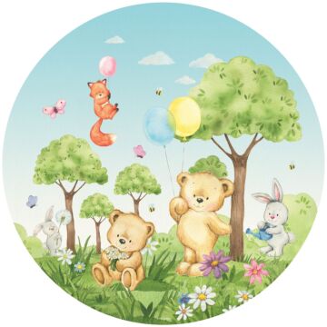 self-adhesive round wall mural forest with forest animals green and blue from Sanders & Sanders
