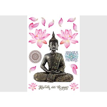 wall sticker Buddha statue gray and pink from Sanders & Sanders