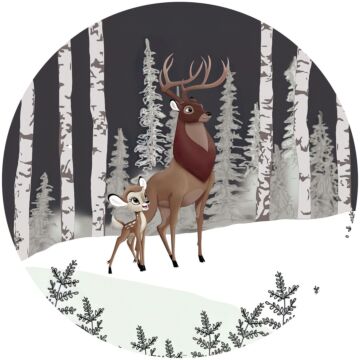 self-adhesive round wall mural Bambi Great Prince gray and brown from Komar