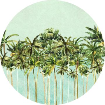 self-adhesive round wall mural Coconut Trees green and blue from Komar