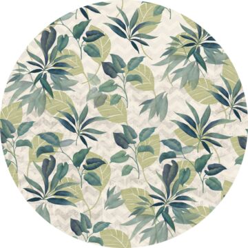 self-adhesive round wall mural leaves green and blue from Sanders & Sanders