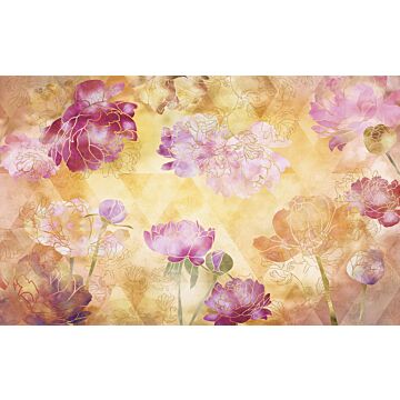 wall mural flowers pink, yellow and gold from Sanders & Sanders